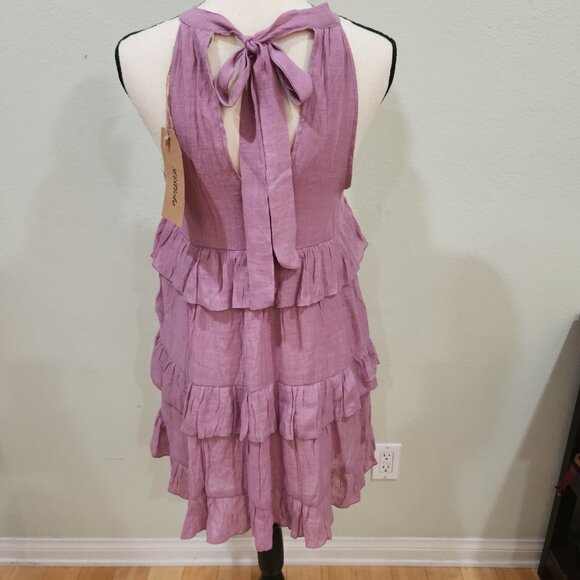 Mauve Tiered Ruffle Dress w/ Tie at Back of Neck - Picture 3 of 7
